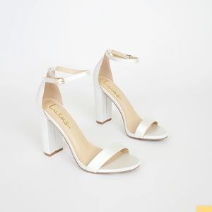 Lulu’s Taylor ivory satin ankle strap heels